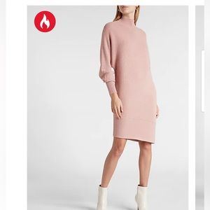 Express Turtleneck Asymmetrical Hem Midi Sweater Dress pink small